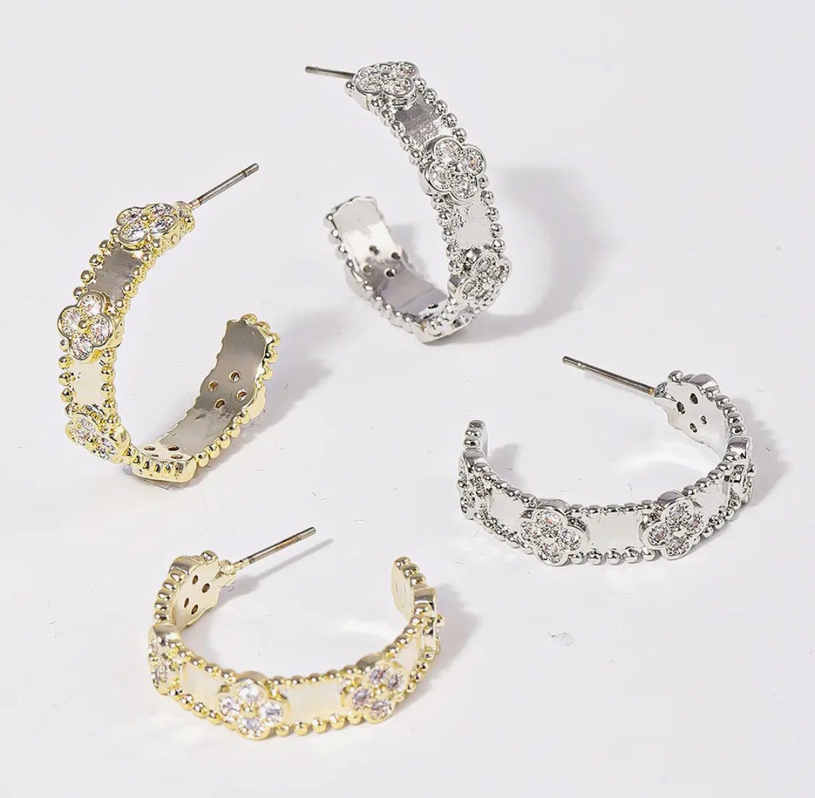 Gold Clover Hoop Earrings