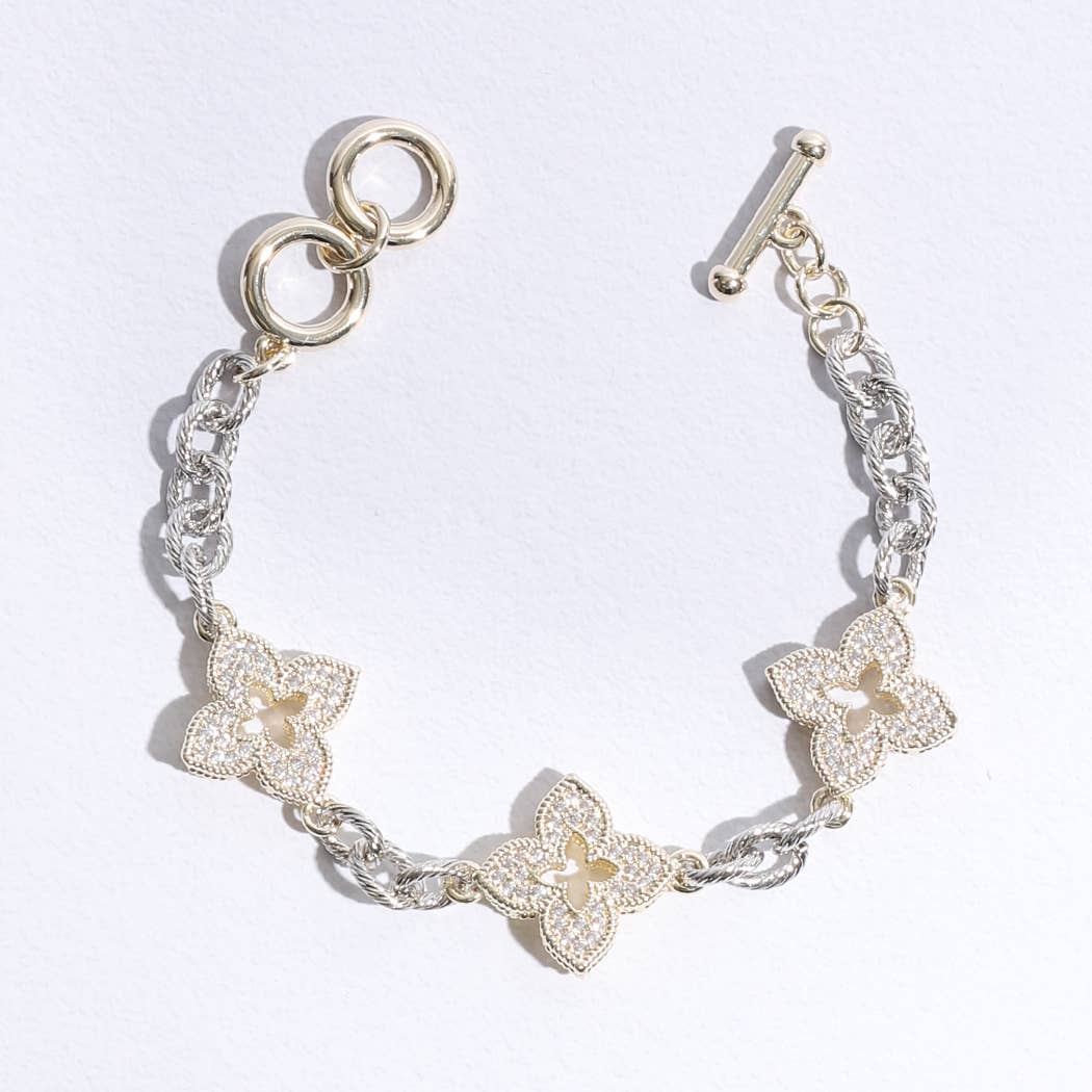 3 Clover Pave Clover Mop Link Bracelet