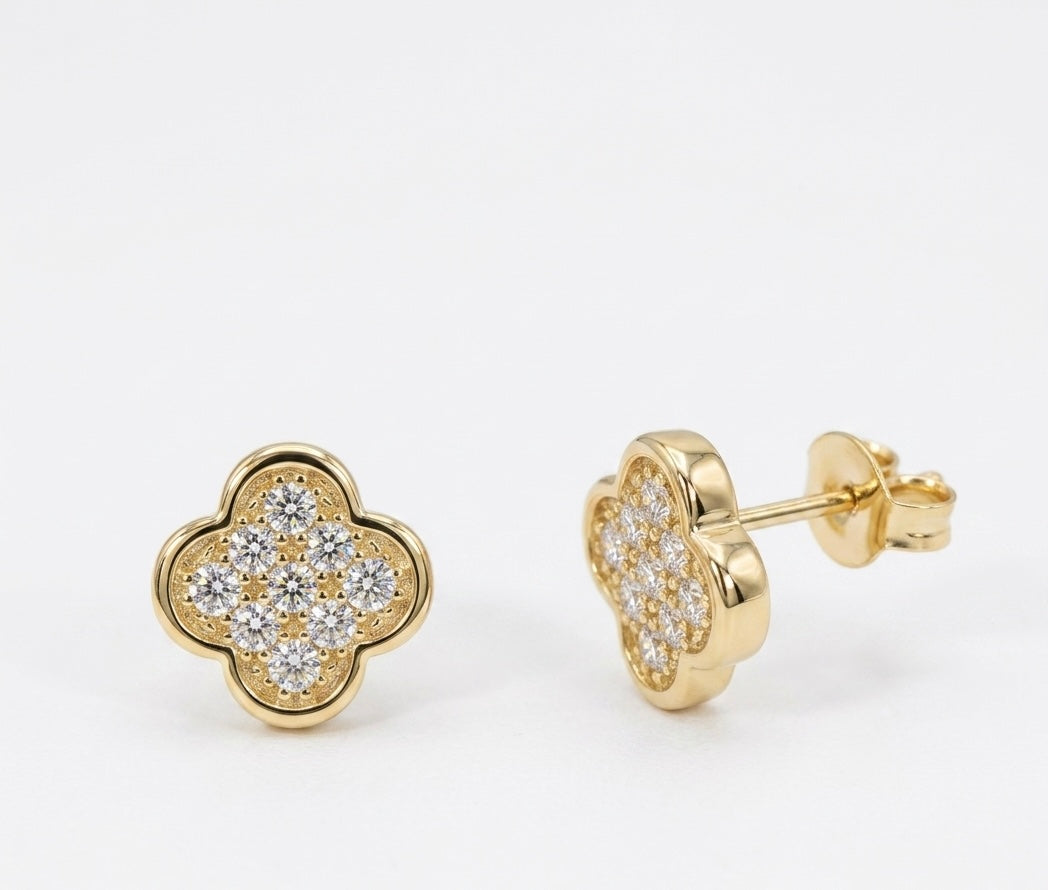 Diamond Paved Clover Earrings