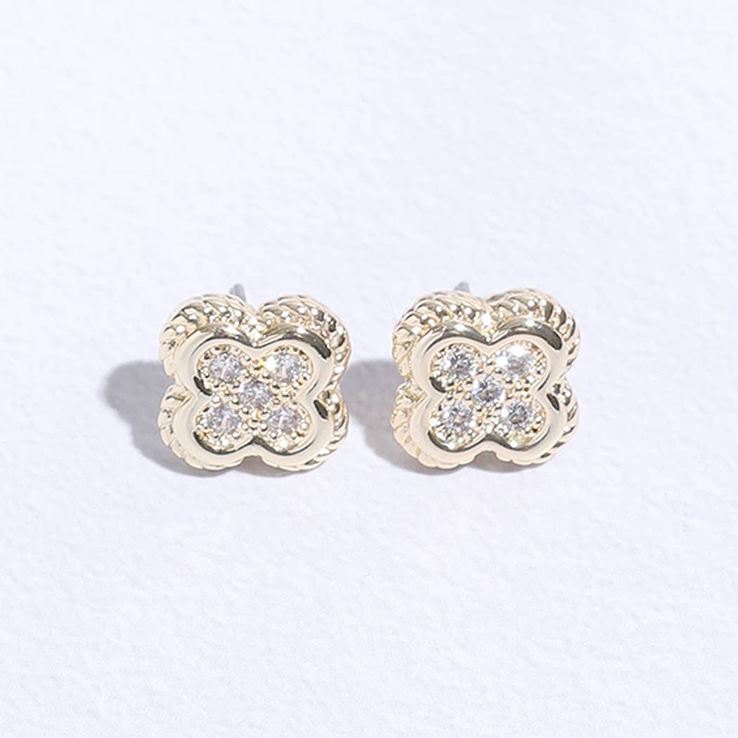 Clover Shape Double Milgrain Stud Earring