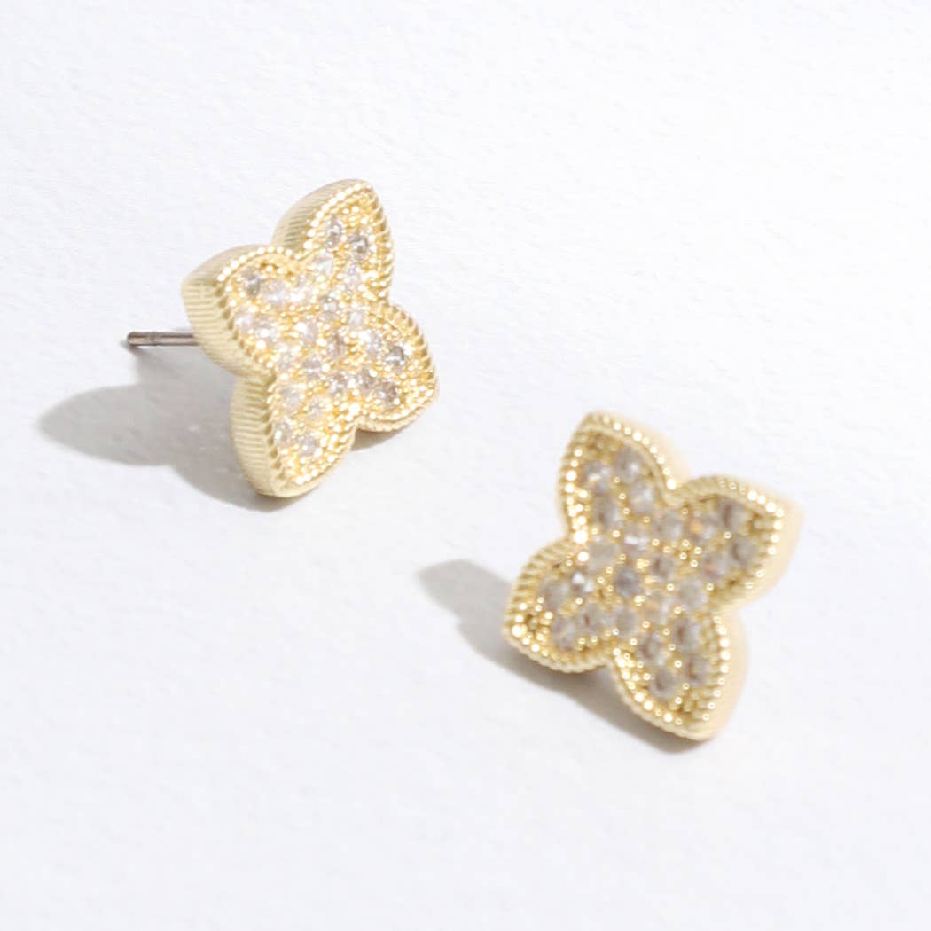 Gold Tone Outline Pave Cross Earrings