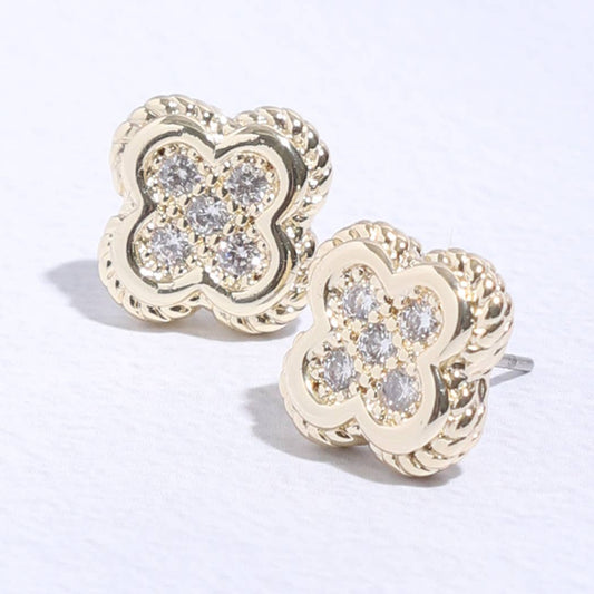 Clover Shape Double Milgrain Stud Earring