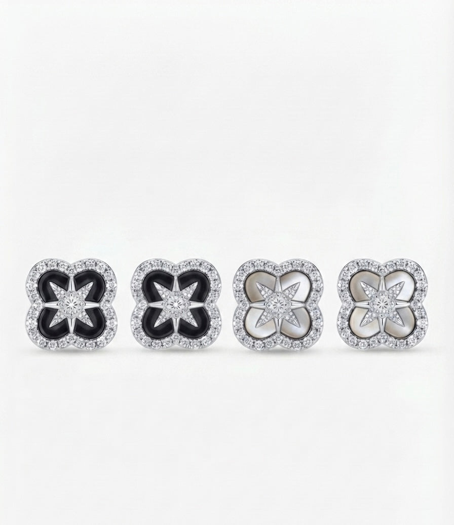 Black/White Starlight Clover Studs