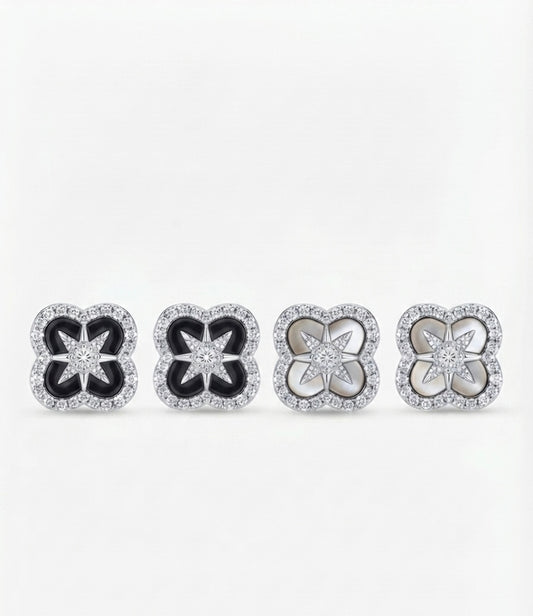 Black/White Starlight Clover Studs