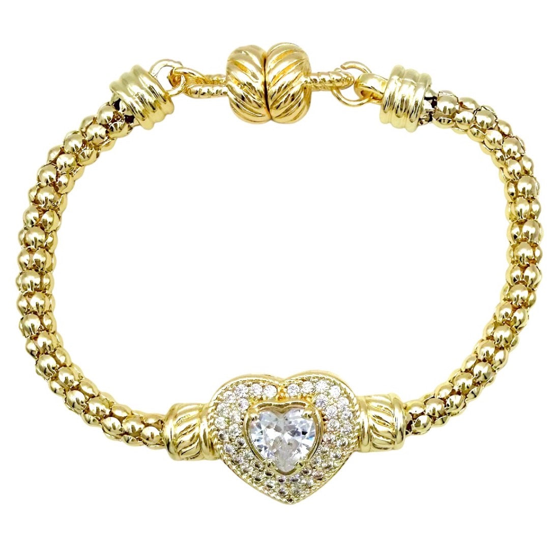 Gold Diamond Paved Heart Bracelet