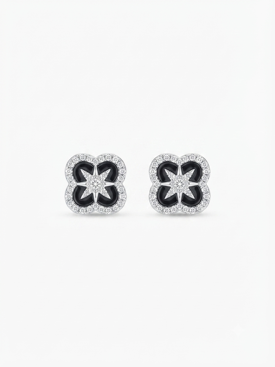 Black/White Starlight Clover Studs