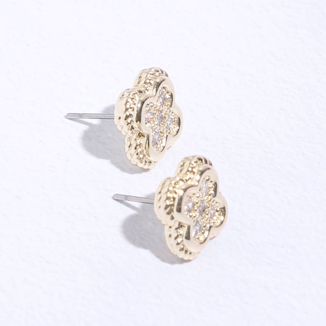 Clover Shape Double Milgrain Stud Earring