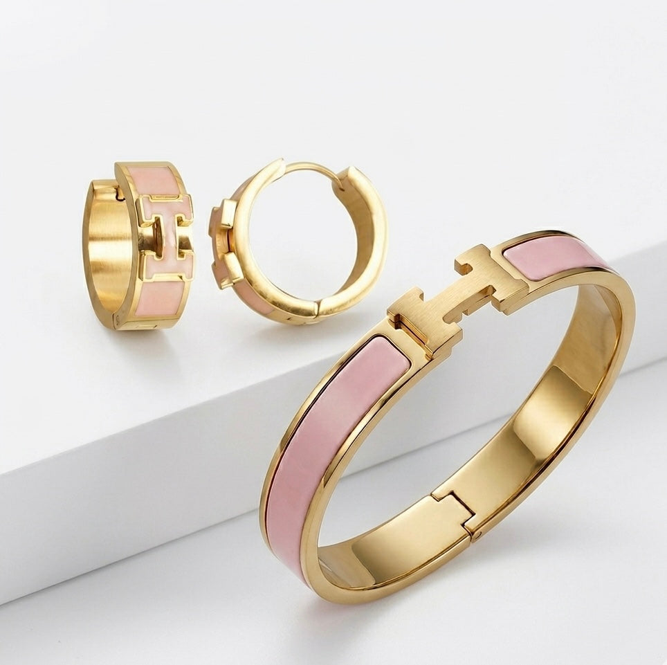 Pink & Gold Earring & Bangle Set