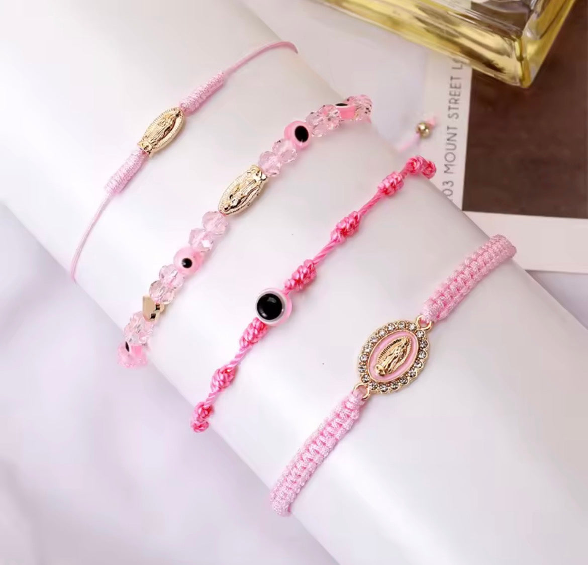 String & Beaded Bracelets - Pink