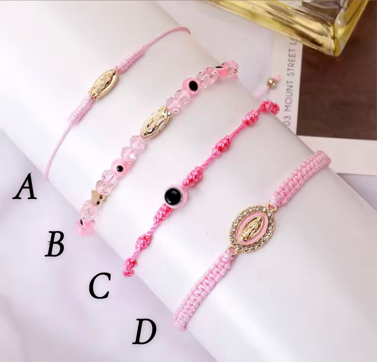 String & Beaded Bracelets - Pink