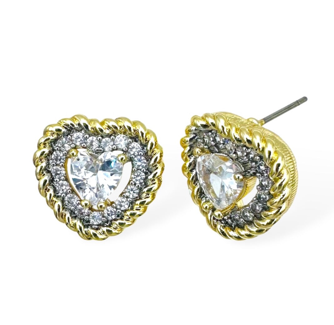 Rope Lined Diamond Heart Earrings