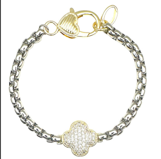 Diamond Paved Rounded Clover Bracelet