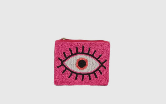 Pink Evil Eye Beaded Coin Purse
