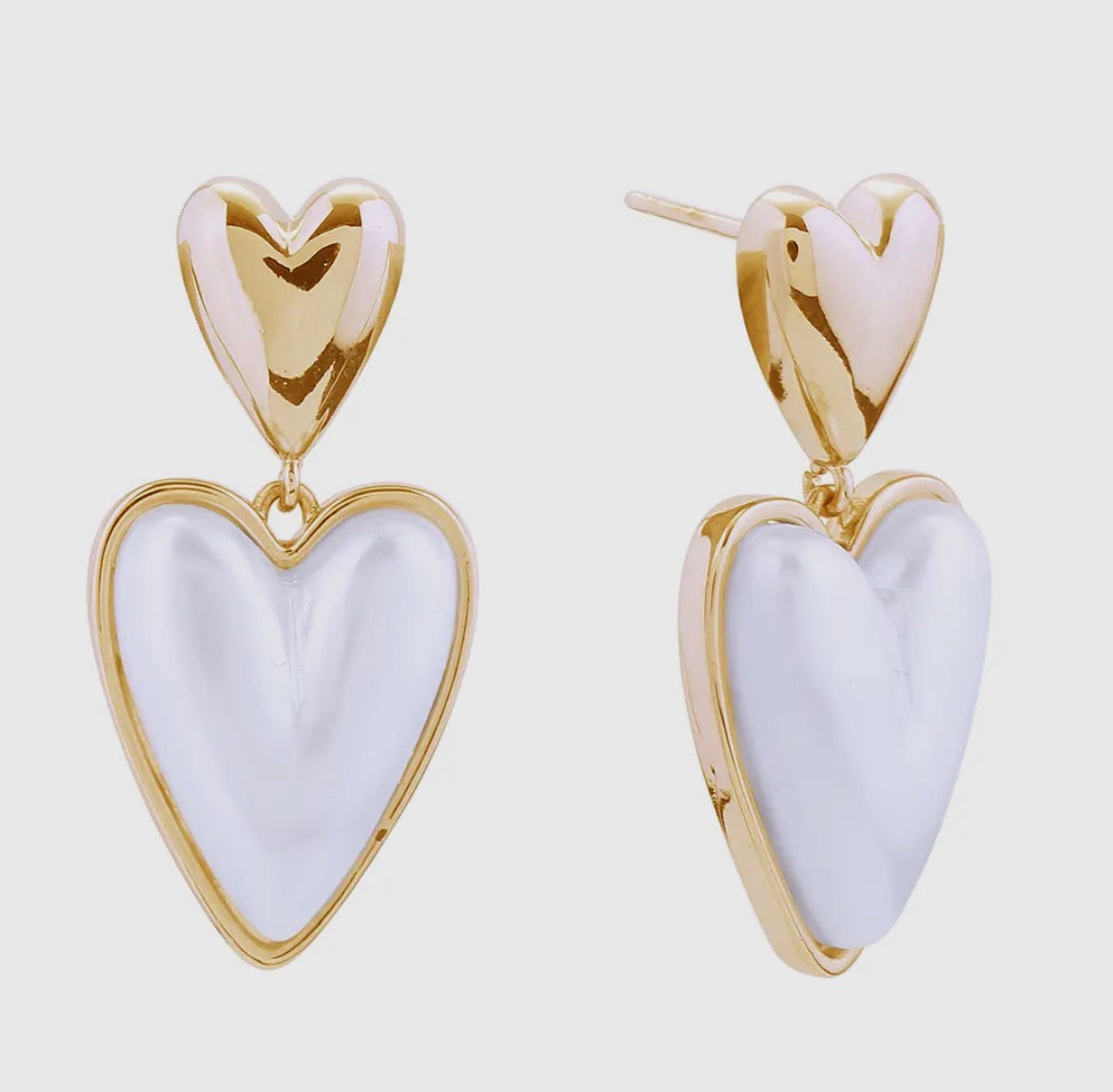 White & Gold Double Heart Earring