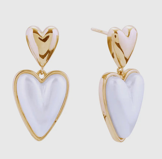 White & Gold Double Heart Earring