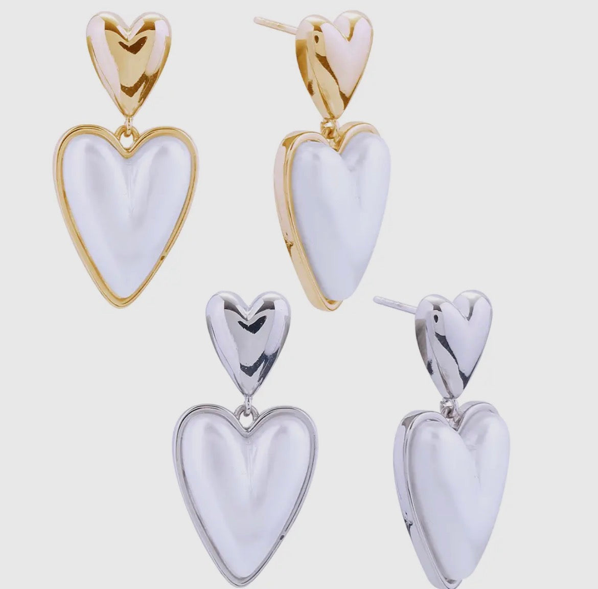 White & Gold Double Heart Earring