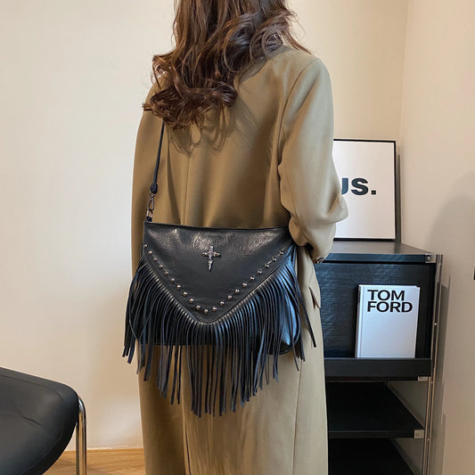 Black Cross Bag w/ Tassels