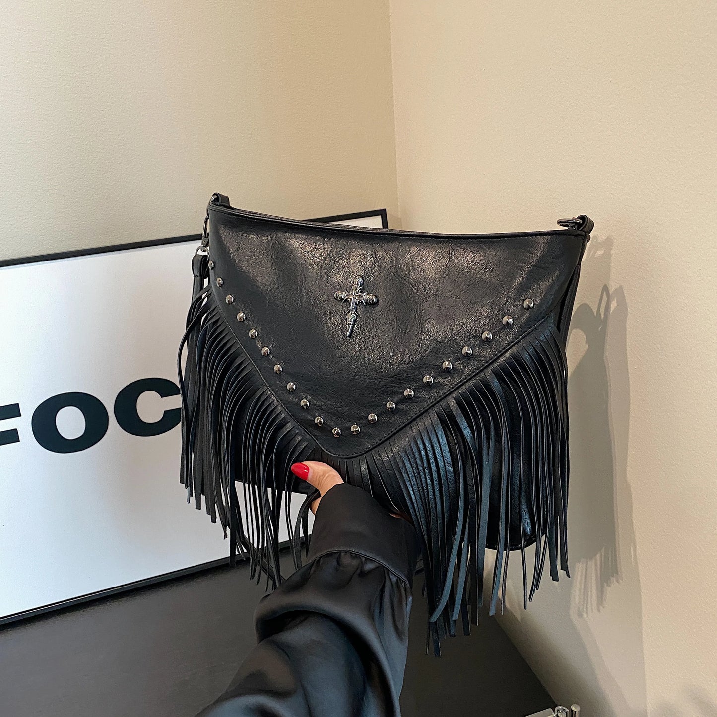 Black Cross Bag w/ Tassels