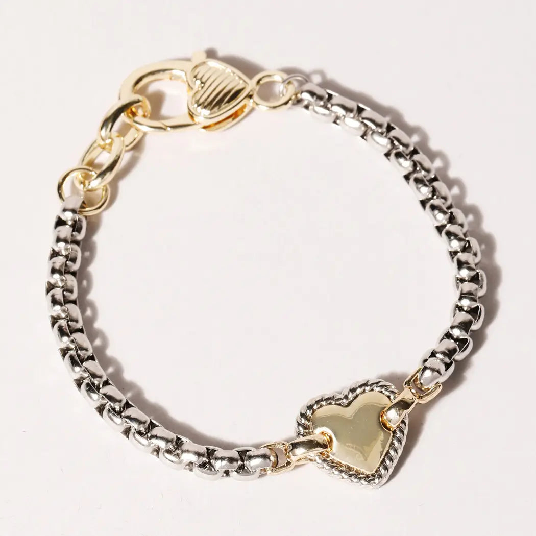Gold Heart Charm Box Chain Bracelet