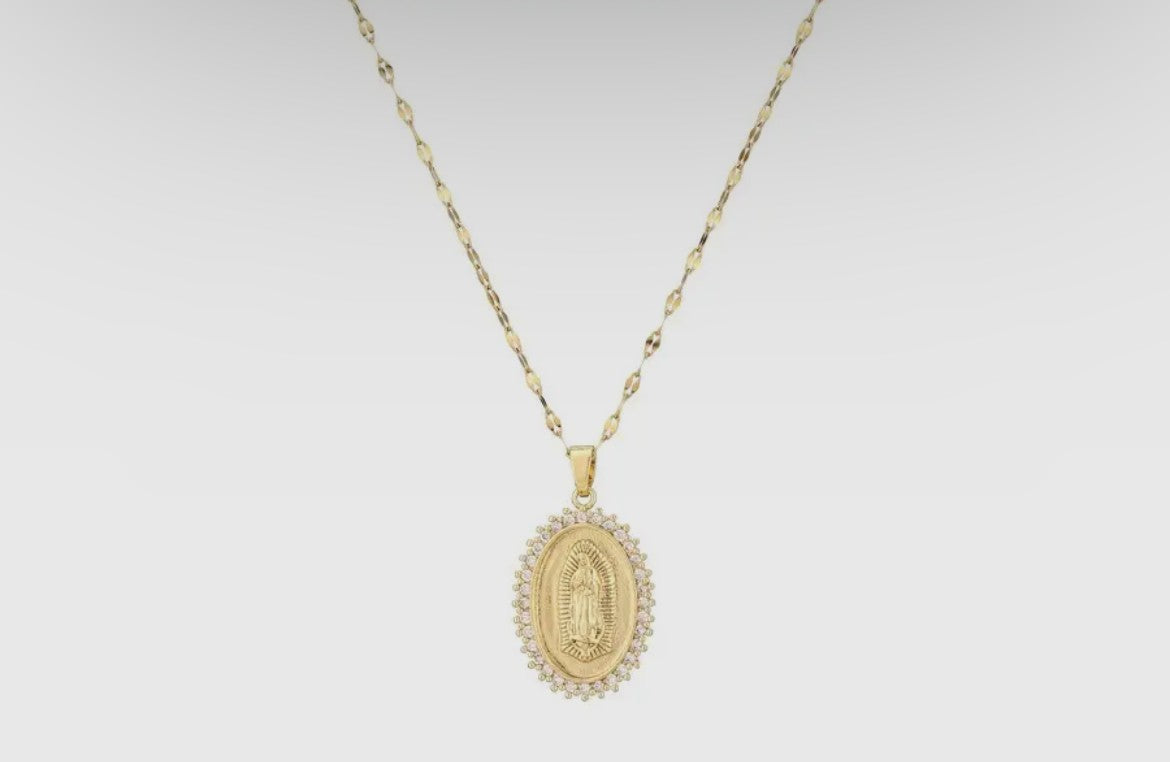 Virgin Mary Oval Pendant Necklace