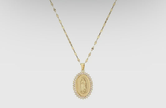 Virgin Mary Oval Pendant Necklace
